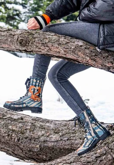 Women Vegan Leather Multicolor Long Boots - Cuddling Season Design - 