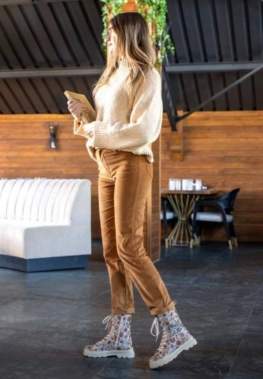 Women Vegan Leather Beige Zipper Long Boots - Autumn is Back Design - 