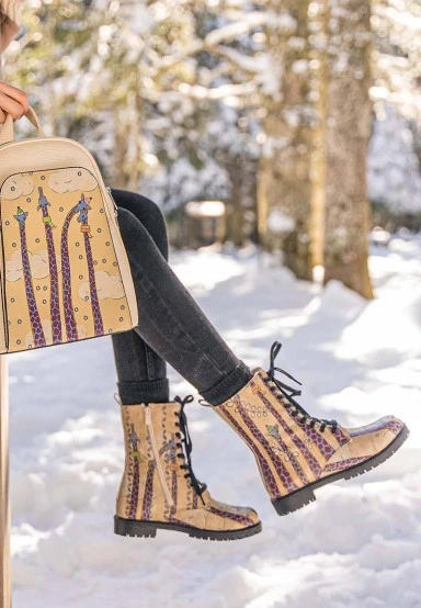 Women Vegan Leather Beige Zipper Long Boots - Sky-High Love Design - 