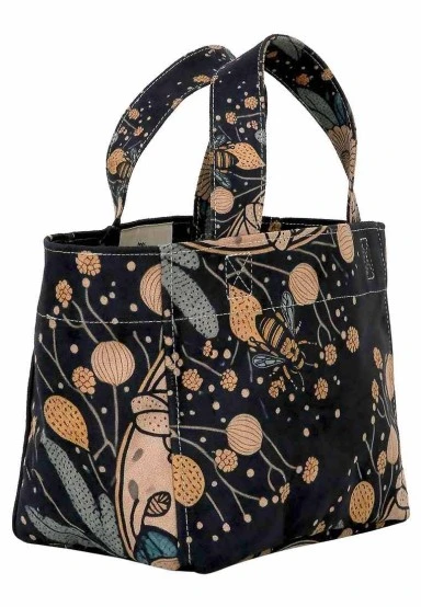 Women Vegan Leather Anthracite Medium Tote Bag - Bee with Flowers Design - 