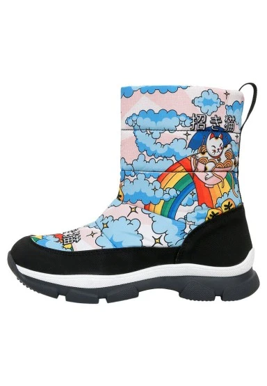 Women Vegan Multicolor Boots - The Lucky Cat Design - 