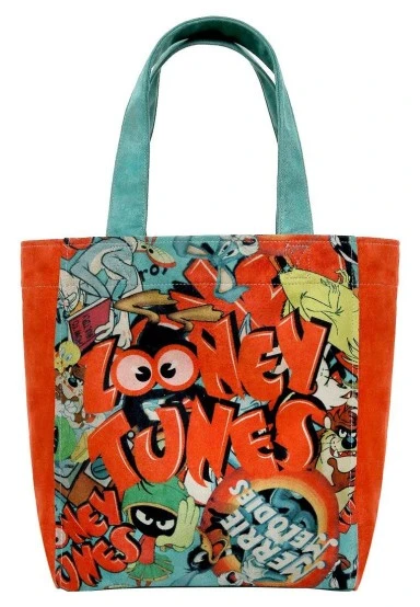 Women Vegan Multicolor Large Tote Bag - Warner Bros The Toon Parade Design - 
