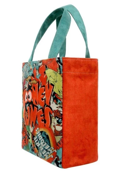 Women Vegan Multicolor Large Tote Bag - Warner Bros The Toon Parade Design - 