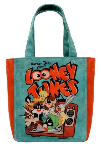 Women Vegan Multicolor Large Tote Bag - Warner Bros The Toon Parade Design - 
