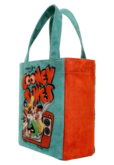 Women Vegan Multicolor Large Tote Bag - Warner Bros The Toon Parade Design - 