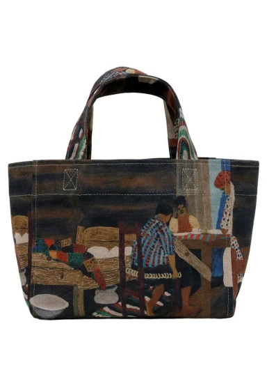 Women Vegan Multicolor Medium Tote Bag - Family Time Design - 