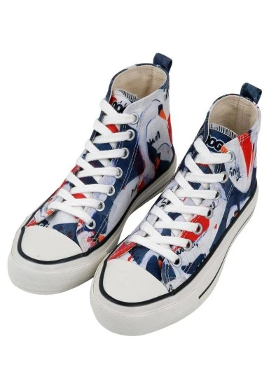 Women Vegan Navy High Sneakers - Swan and Raven Design - 