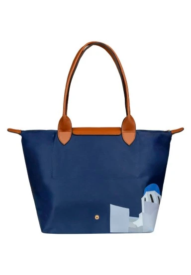 Women Vegan Navy Large Purse - Santorini Design - 