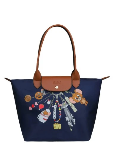 Women Vegan Navy Large Purse - Warner Bros Looney Tunes Tom&Jerry Charms Navy Design - 