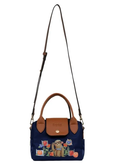 Women Vegan Navy Medium Purse - Sloth Gardener Design - 