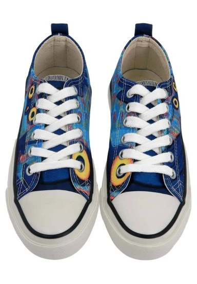 Women Vegan Navy Sneakers - Feathers of the Owl Design - 
