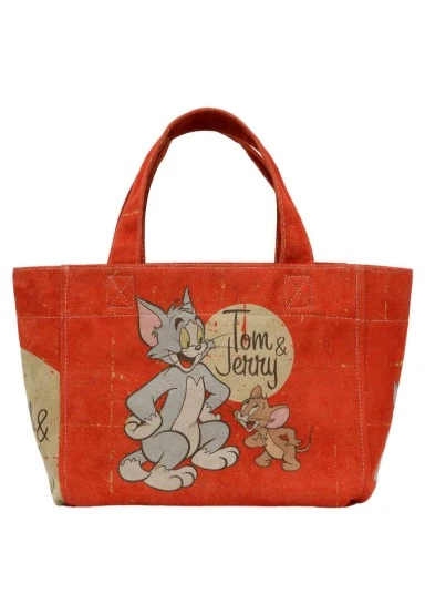 Women Vegan Orange Medium Tote Bag - Warner Bros Tom & Jerry Design - 
