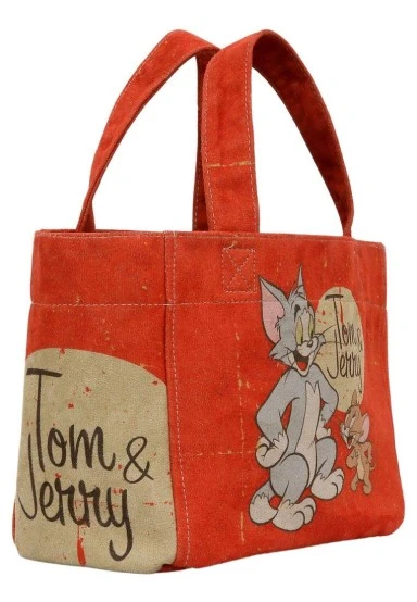 Women Vegan Orange Medium Tote Bag - Warner Bros Tom & Jerry Design - 