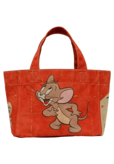 Women Vegan Orange Medium Tote Bag - Warner Bros Tom & Jerry Design - 
