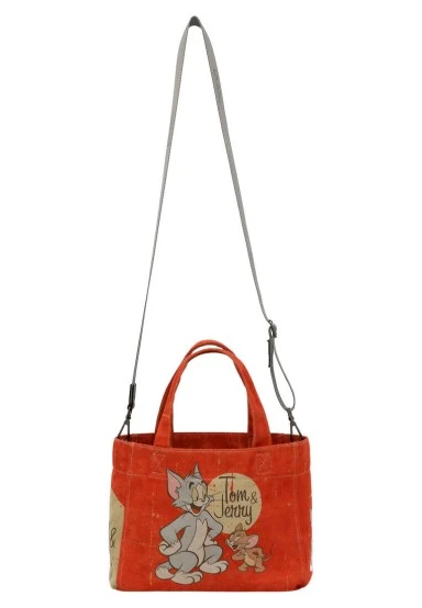Women Vegan Orange Medium Tote Bag - Warner Bros Tom & Jerry Design - 