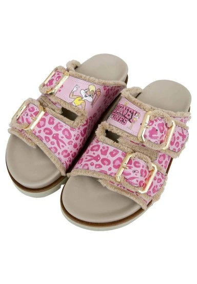 Women Vegan Pink Leopard Slippers - Warner Bros Looney Tunes Bugs Bunny Pink Leopard Bunny Design - 