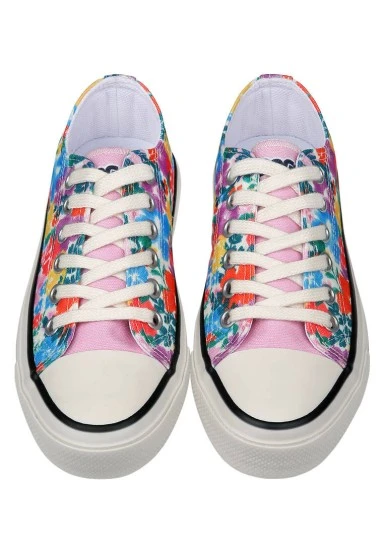 Women Vegan Pink Sneakers - Floral Design - 