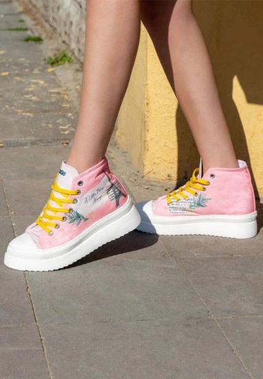 Women Vegan Pink Platform High Sneakers - A Little Paris Always Design - 