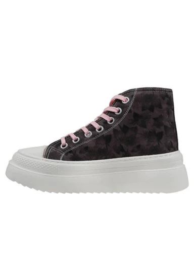 Women Vegan Brown Platform High Sneakers - Brown Tropical Design - 