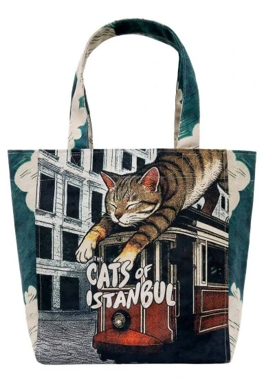 Women Vegan Turquoise Large Tote Bag - Tram Nap Design - 