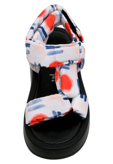 Women Vegan White Wedge Sandals - Red Fish Blue Fish Design - 