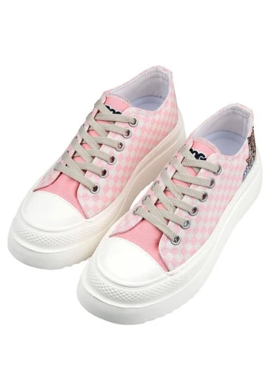 Women Vegan White Platform Sneakers - Big Steps Cat Design - 