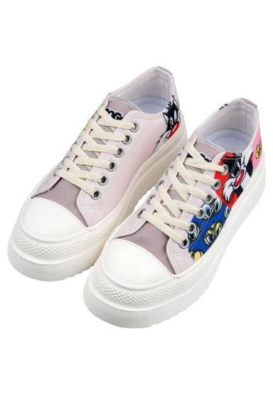 Women Vegan White Platform Sneakers - Warner Bros Looney Tunes Tweety Sylvester Puddy Tat Design - 