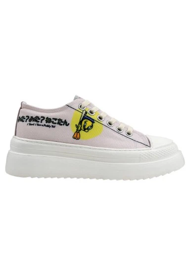Women Vegan White Platform Sneakers - Warner Bros Looney Tunes Tweety Sylvester Puddy Tat Design - 