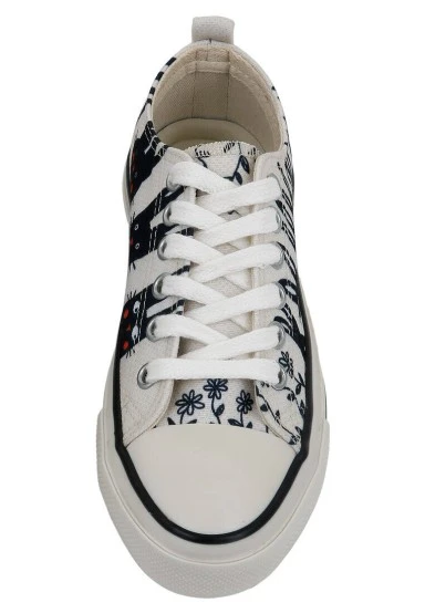 Women Vegan White Sneakers - Line of Rabbits Design - 