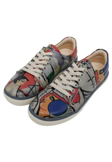 Kadın Vegan Deri Gri Sneakers - Cubic Faces Tasarım - 
