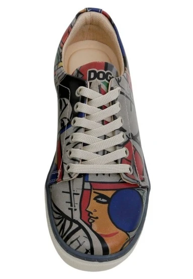 Kadın Vegan Deri Gri Sneakers - Cubic Faces Tasarım - 