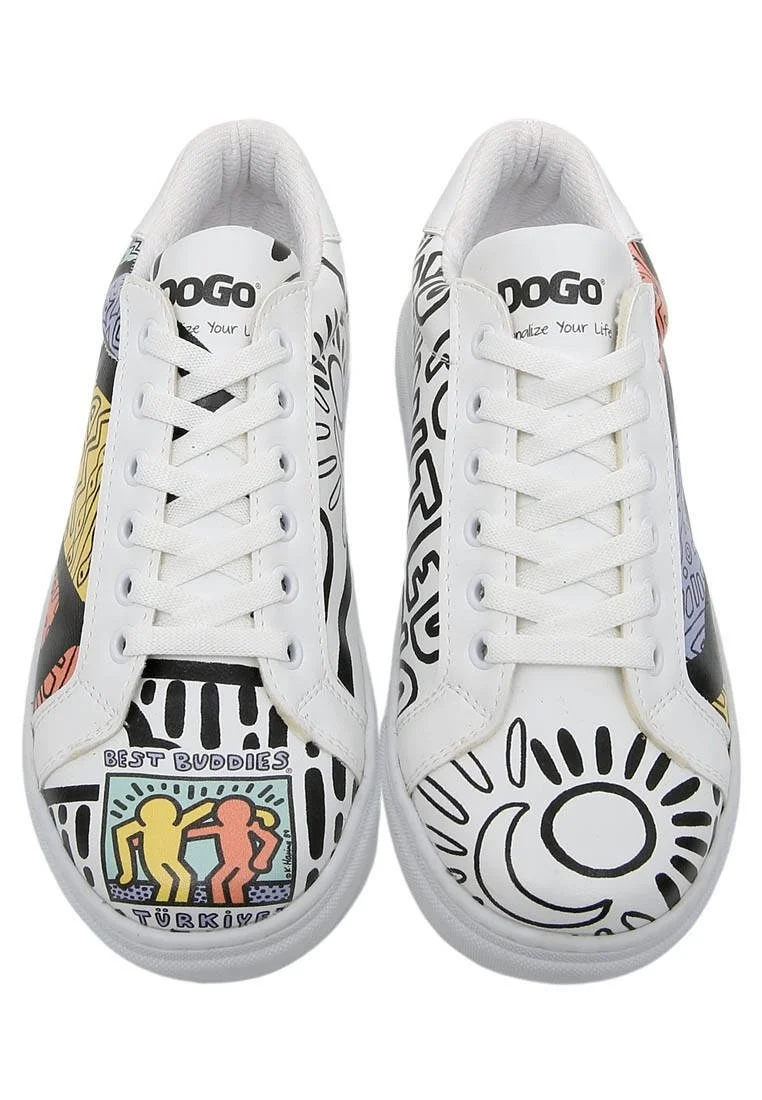 Best Buddies x Dogo Kadın Vegan Deri Beyaz Sneakers - The World Is You Tasarım