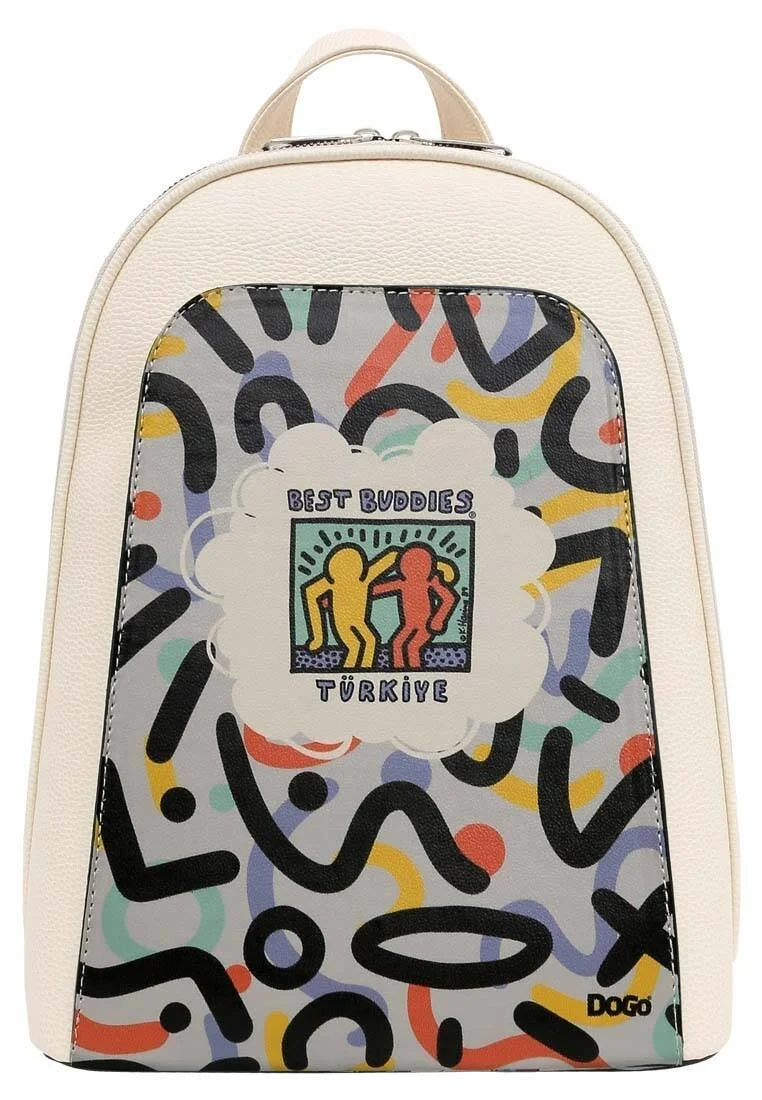 Best Buddies x Dogo Women Vegan Leather Cream Backpack - Shapes Design