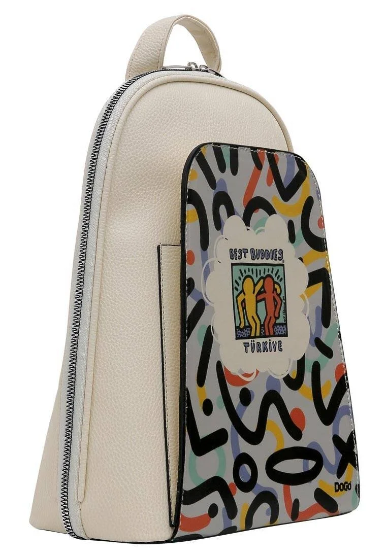Best Buddies x Dogo Women Vegan Leather Cream Backpack - Shapes Design