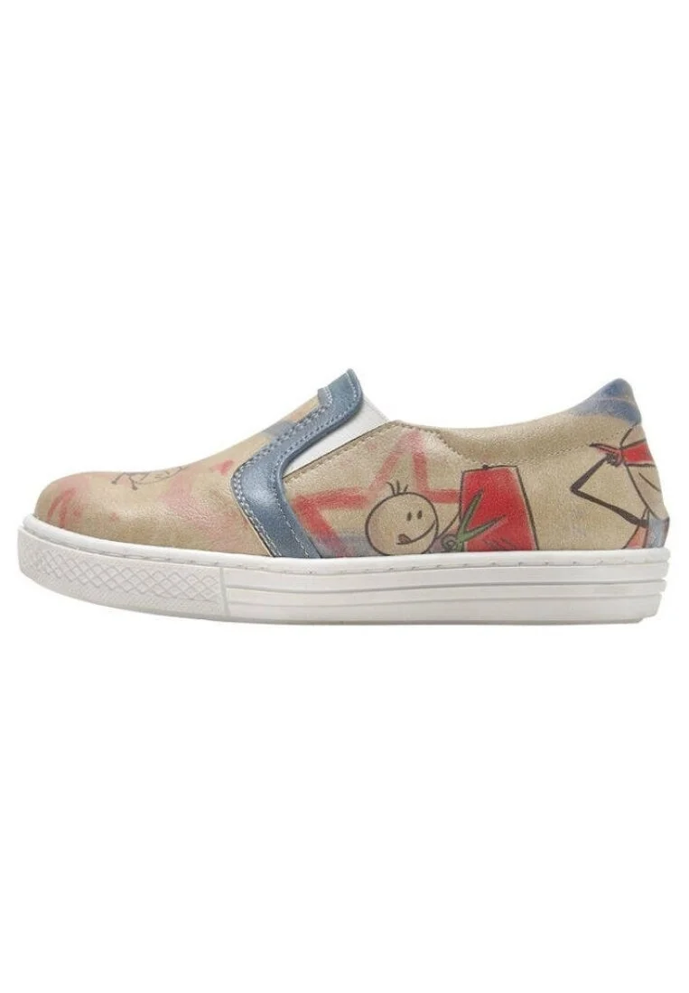 Çocuk Vegan Deri Bej Bağcıksız Sneakers - Superhero Boys Tasarım