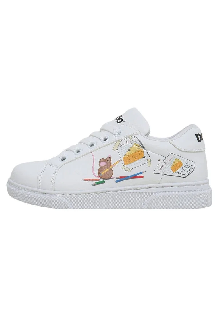 Unisex Çocuk Vegan Deri Beyaz Sneakers - Mission Cheese Possible Tasarım