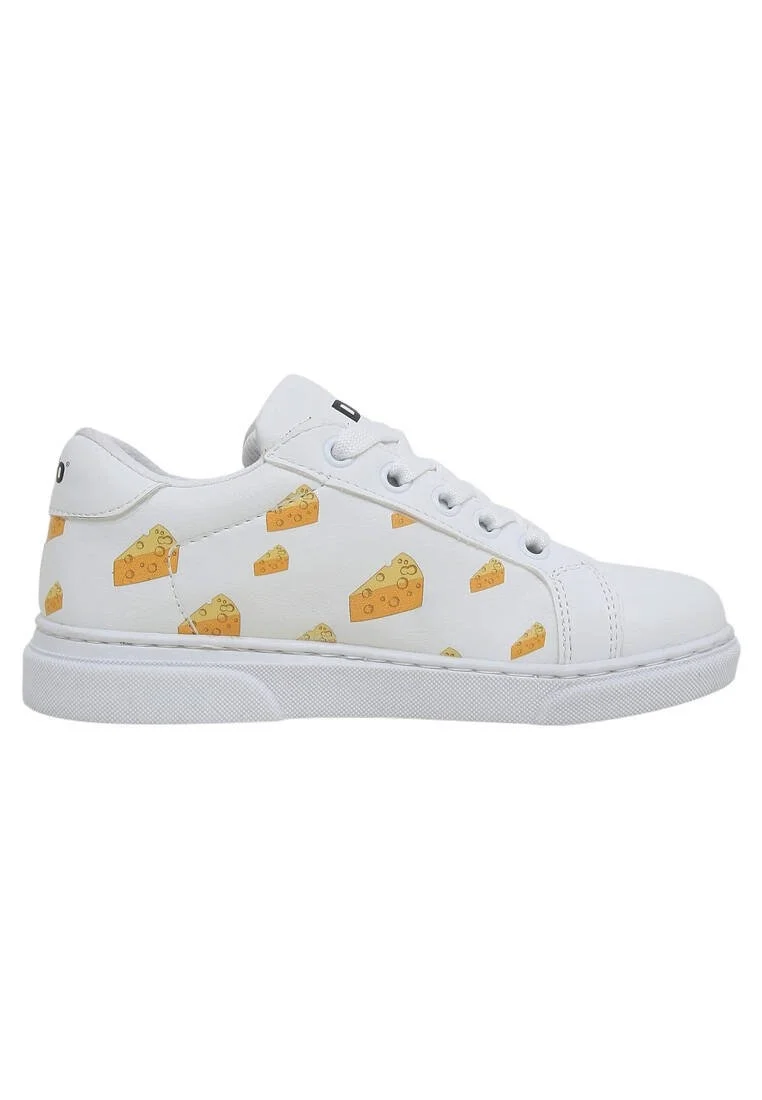 Unisex Çocuk Vegan Deri Beyaz Sneakers - Mission Cheese Possible Tasarım