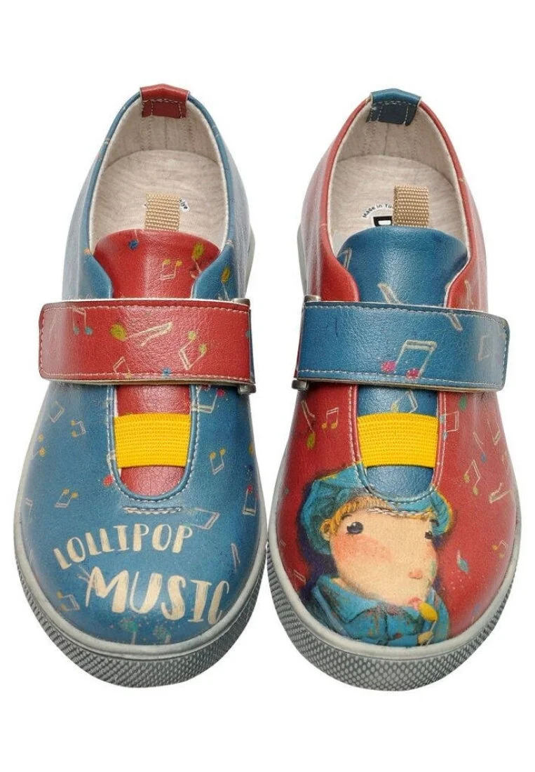 Çocuk Vegan Deri Mavi Cırtlı Sneakers - Lollipop Music Tasarım
