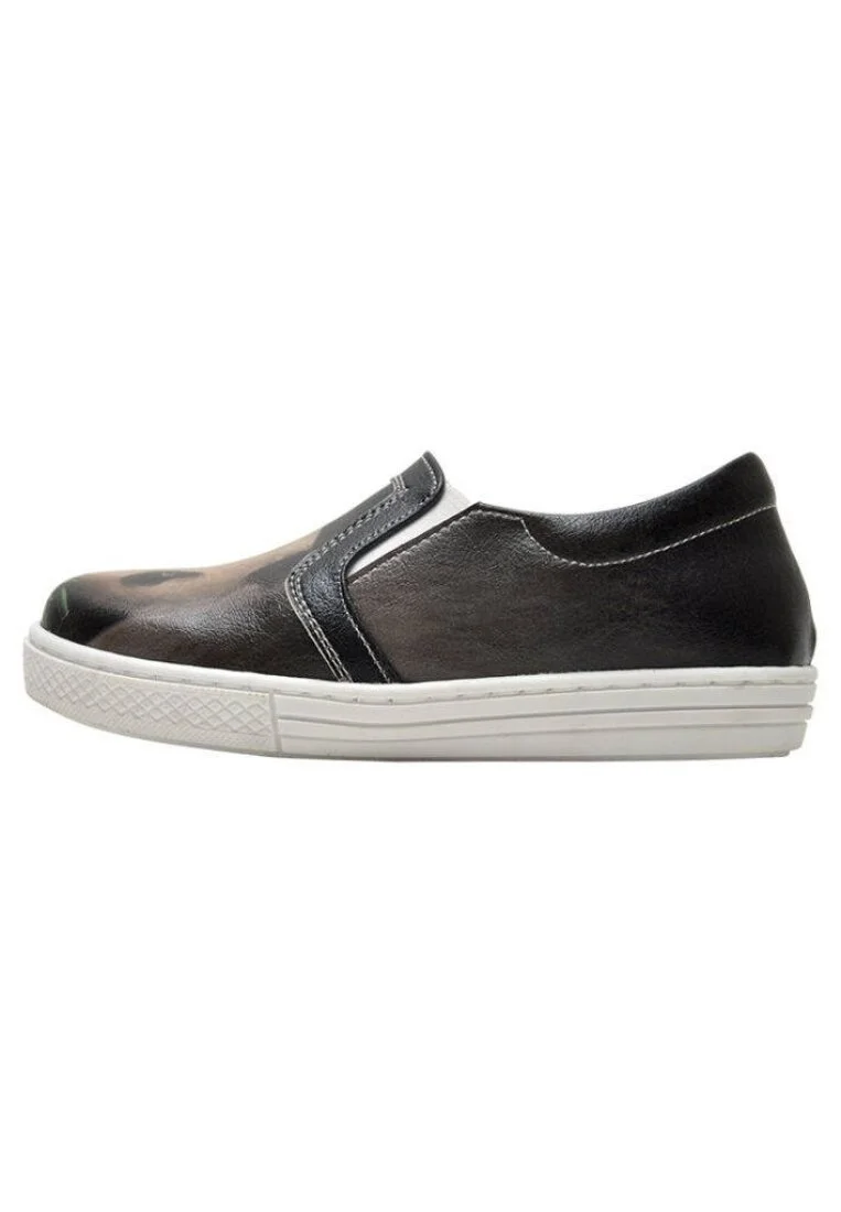 Çocuk Vegan Deri Siyah Bağcıksız Sneakers - Panda Tasarım