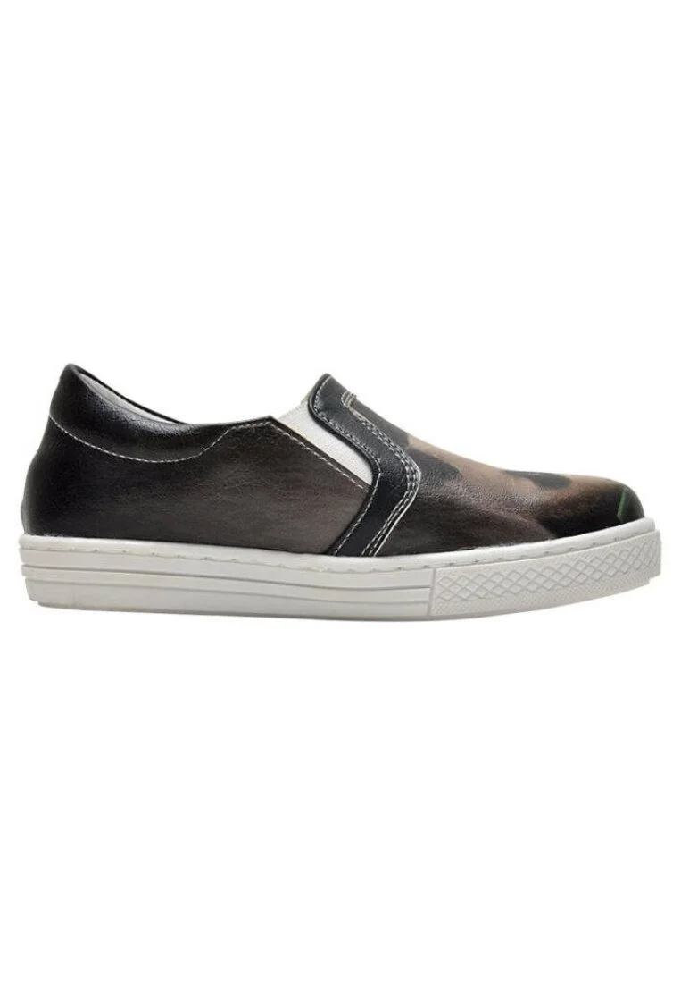 Çocuk Vegan Deri Siyah Bağcıksız Sneakers - Panda Tasarım
