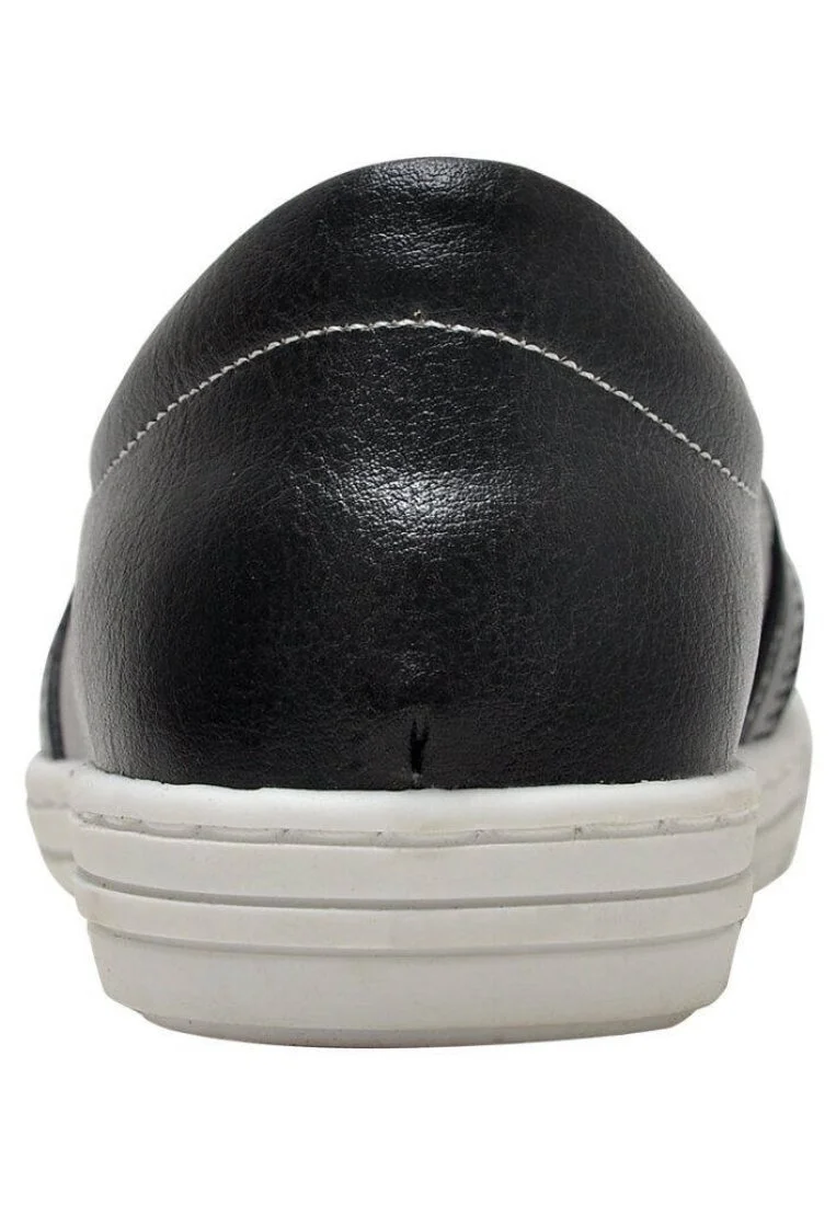 Çocuk Vegan Deri Siyah Bağcıksız Sneakers - Panda Tasarım