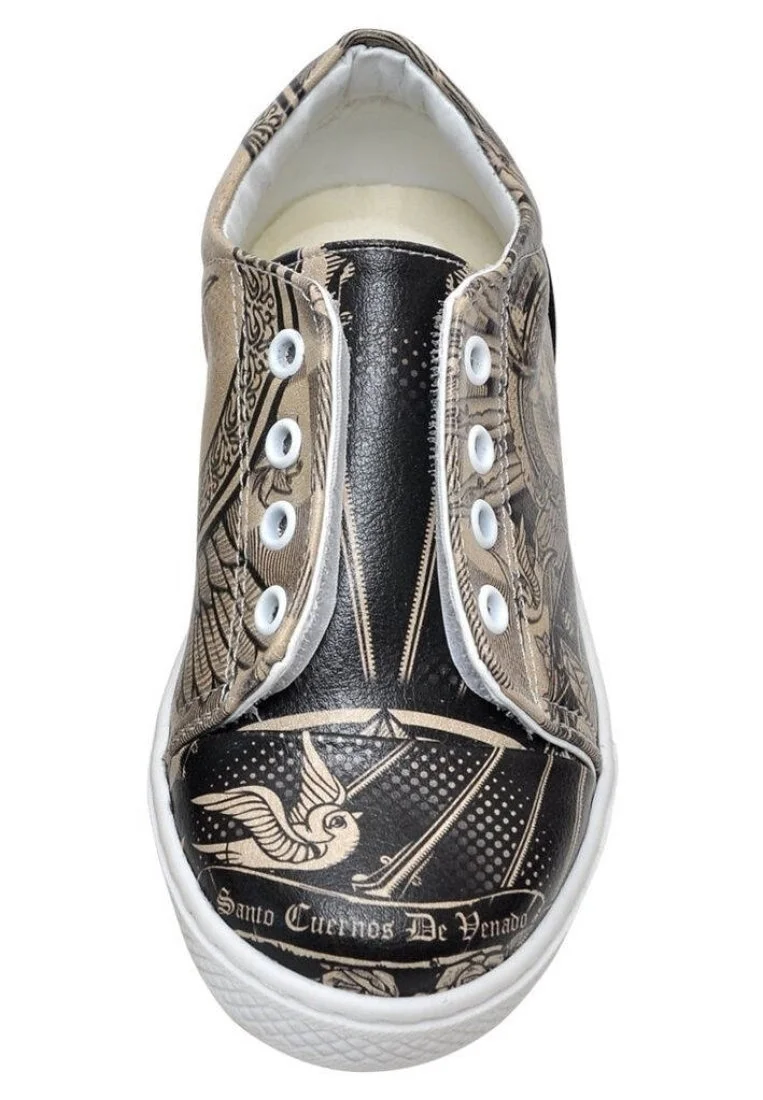 Çocuk Vegan Deri Siyah Bağcıksız Sneakers - Cuernos De Venado Tasarım