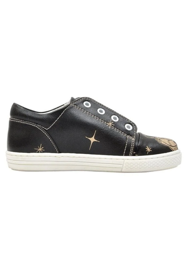 Çocuk Vegan Deri Siyah Bağcıksız Sneakers - Can't Find a Way Tasarım