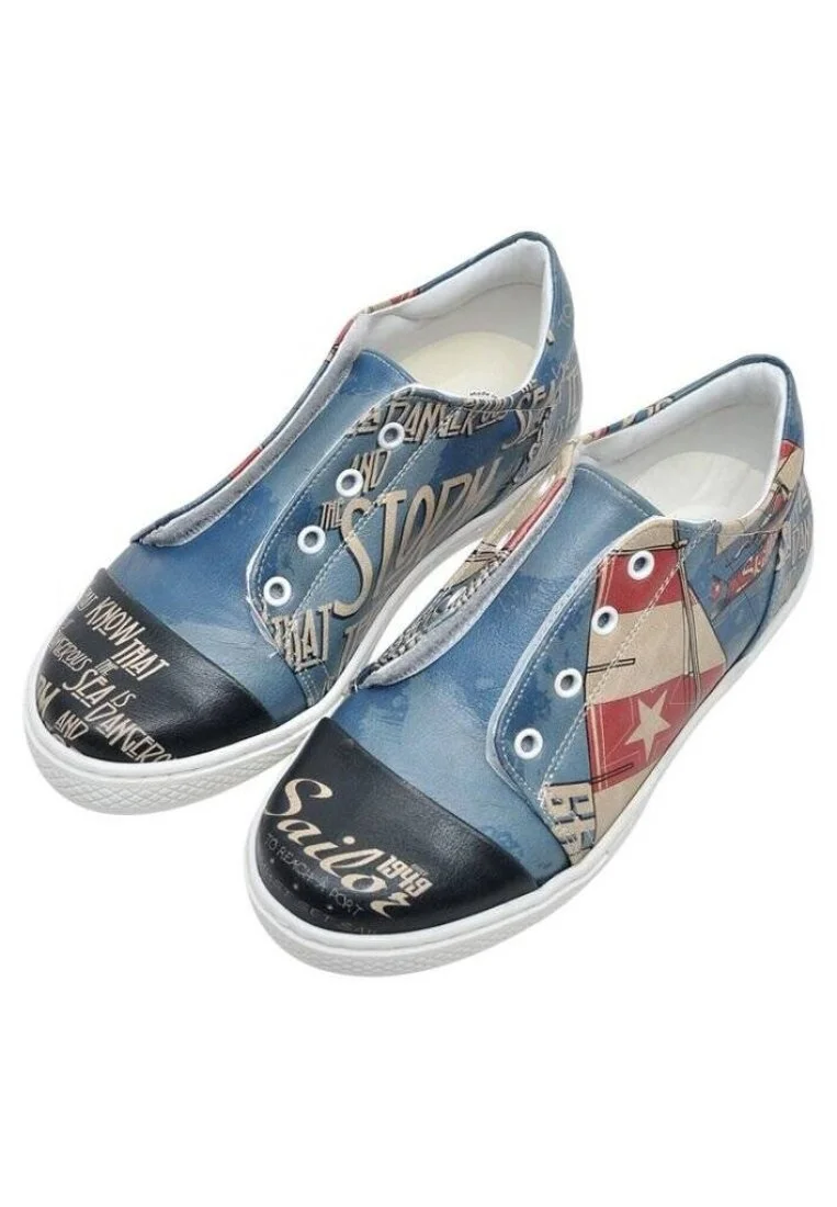 Enfants Cuir Vegan Bleu Foncé Baskets à Enfiler - The Sailor Motif