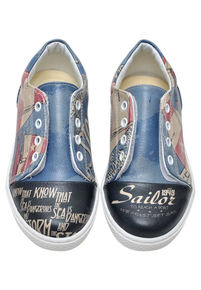 Enfants Cuir Vegan Bleu Foncé Baskets à Enfiler - The Sailor Motif