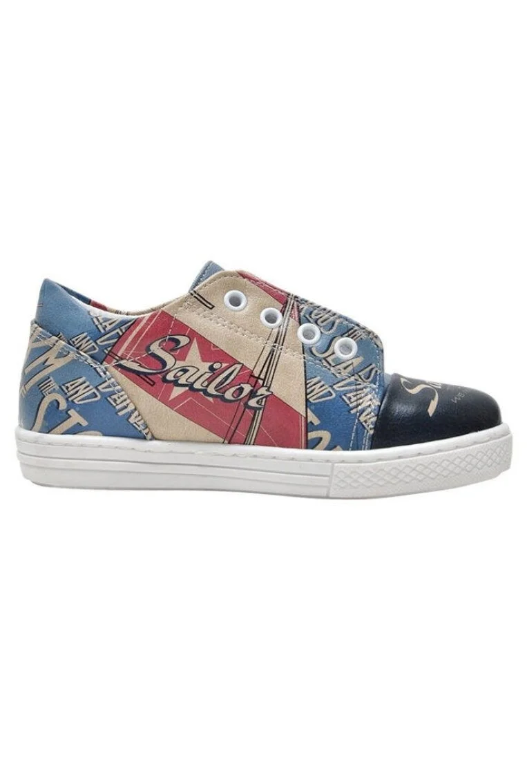 Enfants Cuir Vegan Bleu Foncé Baskets à Enfiler - The Sailor Motif