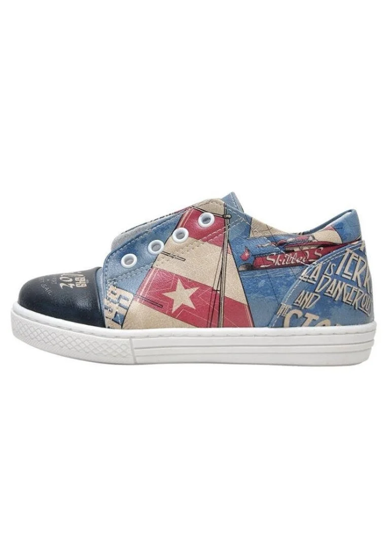 Enfants Cuir Vegan Bleu Foncé Baskets à Enfiler - The Sailor Motif
