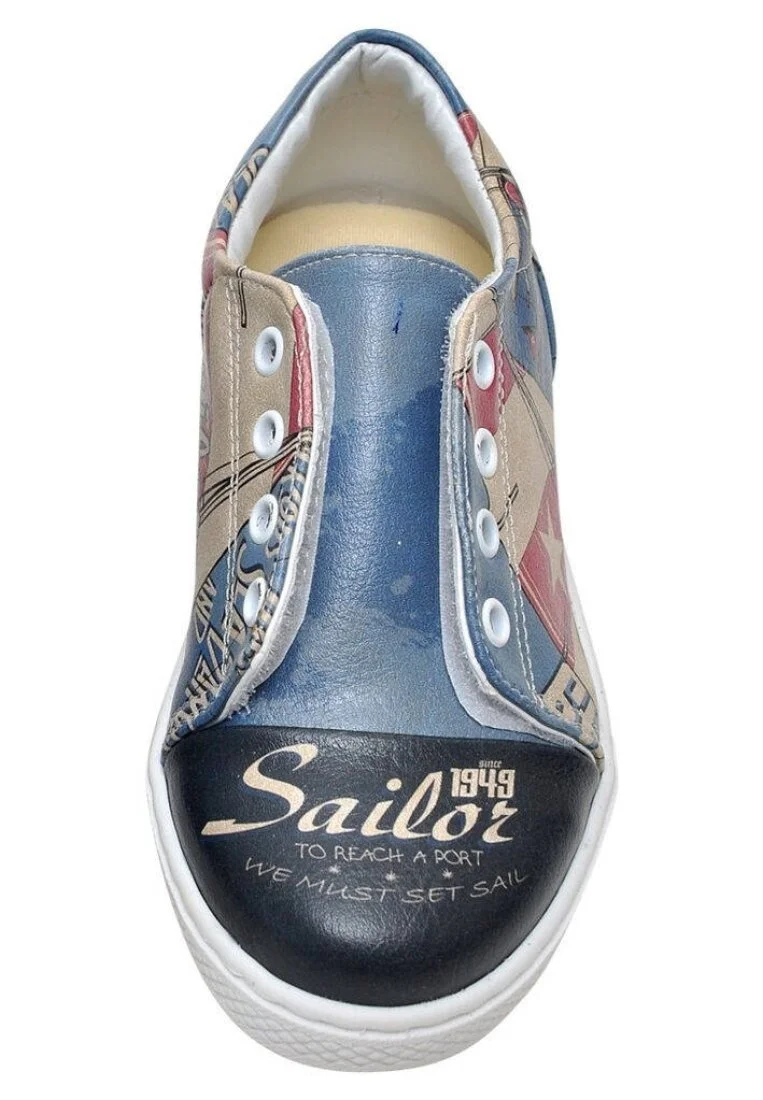 Enfants Cuir Vegan Bleu Foncé Baskets à Enfiler - The Sailor Motif