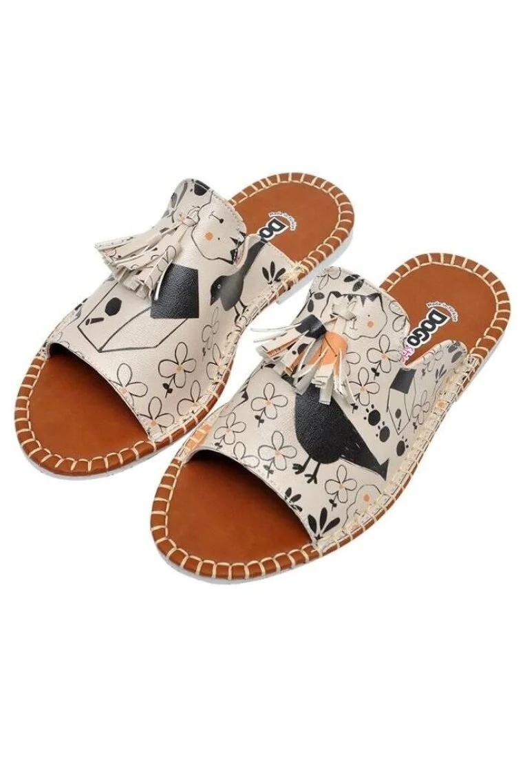 Enfants Cuir Vegan Beige Sandales - Go Home Motif