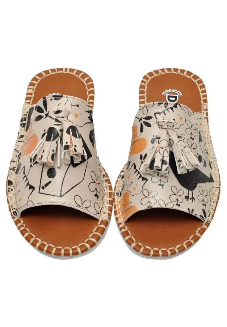 Enfants Cuir Vegan Beige Sandales - Go Home Motif